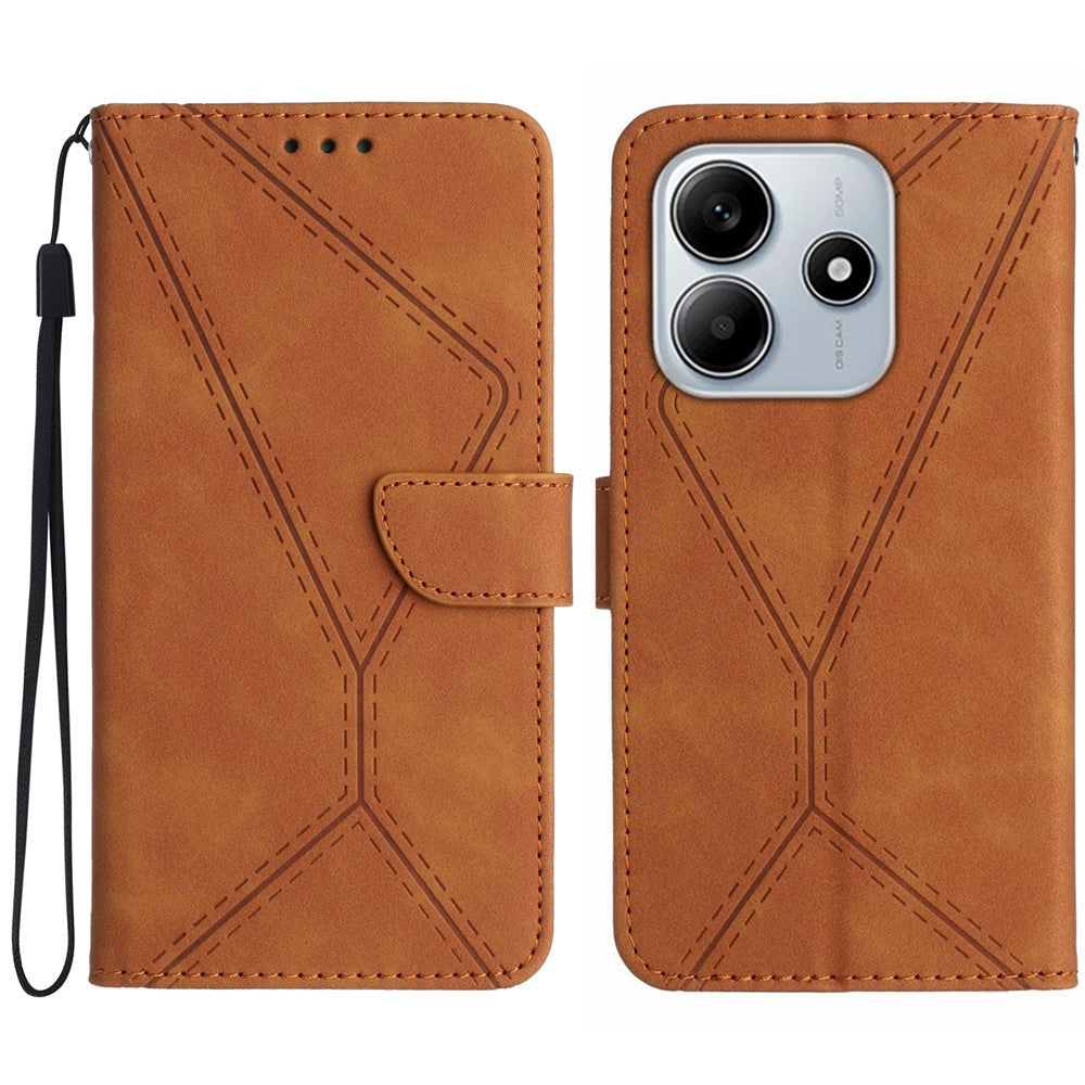 HT05 For Xiaomi Redmi Note 14 5G Case Leather Imprinted Lines Phone Cover with Card Holder