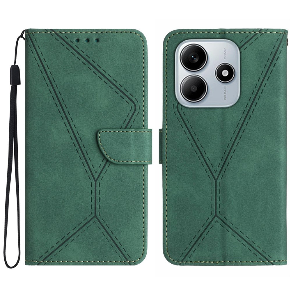 HT05 For Xiaomi Redmi Note 14 5G Case Leather Imprinted Lines Phone Cover with Card Holder