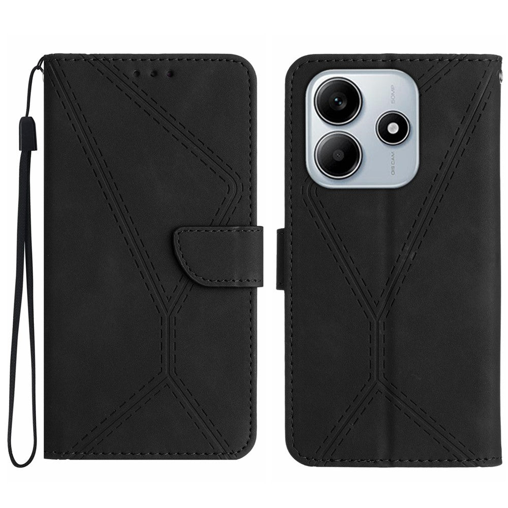 HT05 For Xiaomi Redmi Note 14 5G Case Leather Imprinted Lines Phone Cover with Card Holder