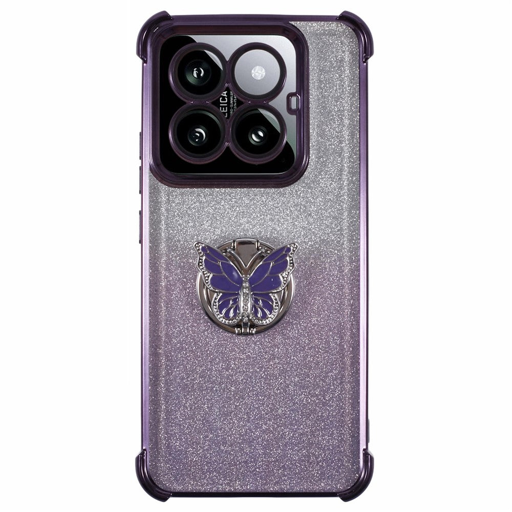For Xiaomi 14 Pro Case Butterfly Kickstand Glitter TPU Shockproof Phone Cover