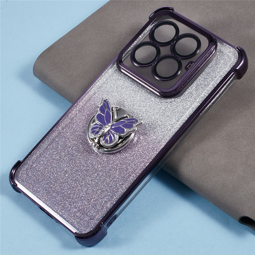 For Xiaomi 14 Pro Case Butterfly Kickstand Glitter TPU Shockproof Phone Cover