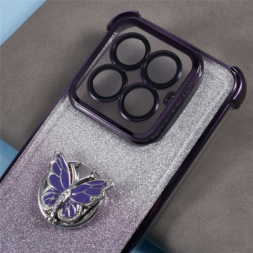 For Xiaomi 14 Pro Case Butterfly Kickstand Glitter TPU Shockproof Phone Cover
