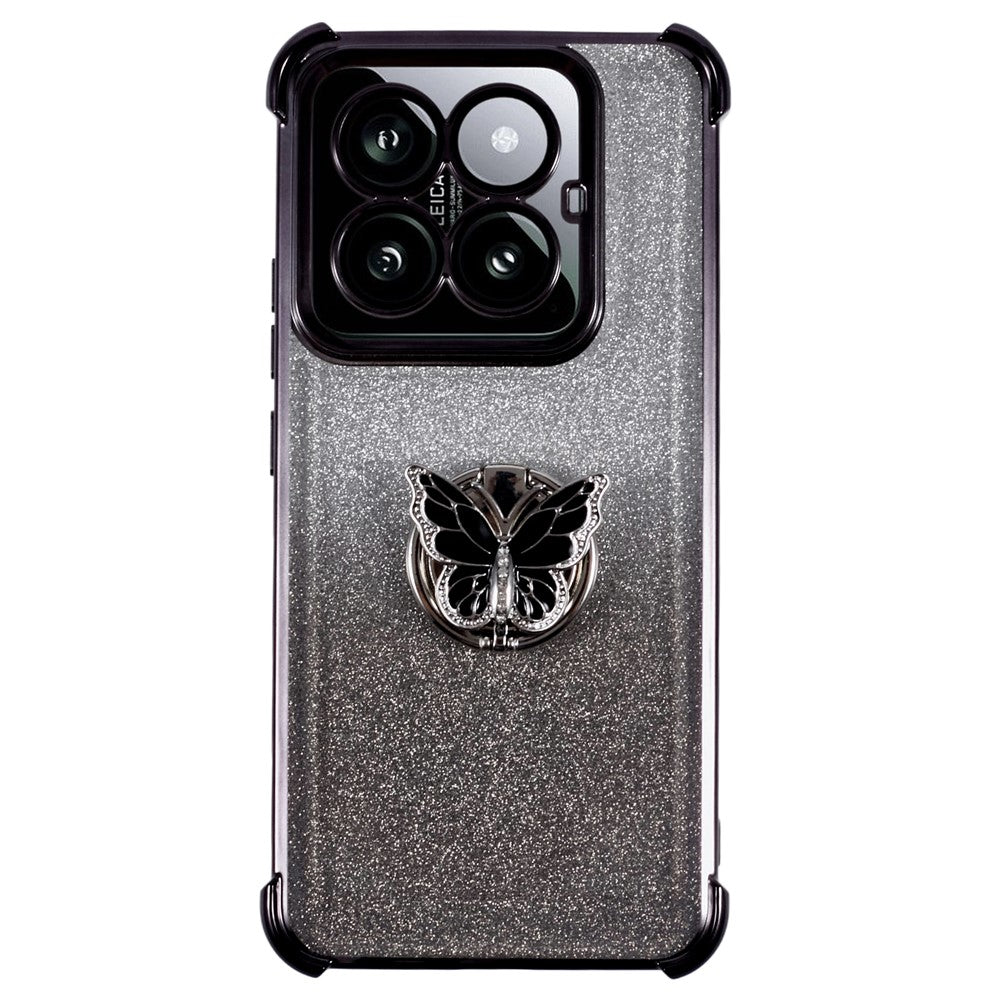 For Xiaomi 14 Pro Case Butterfly Kickstand Glitter TPU Shockproof Phone Cover