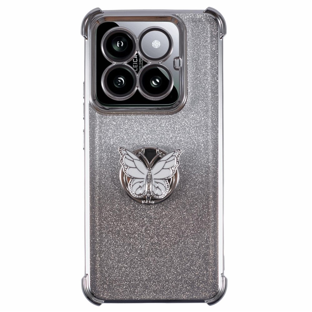 For Xiaomi 14 Pro Case Butterfly Kickstand Glitter TPU Shockproof Phone Cover