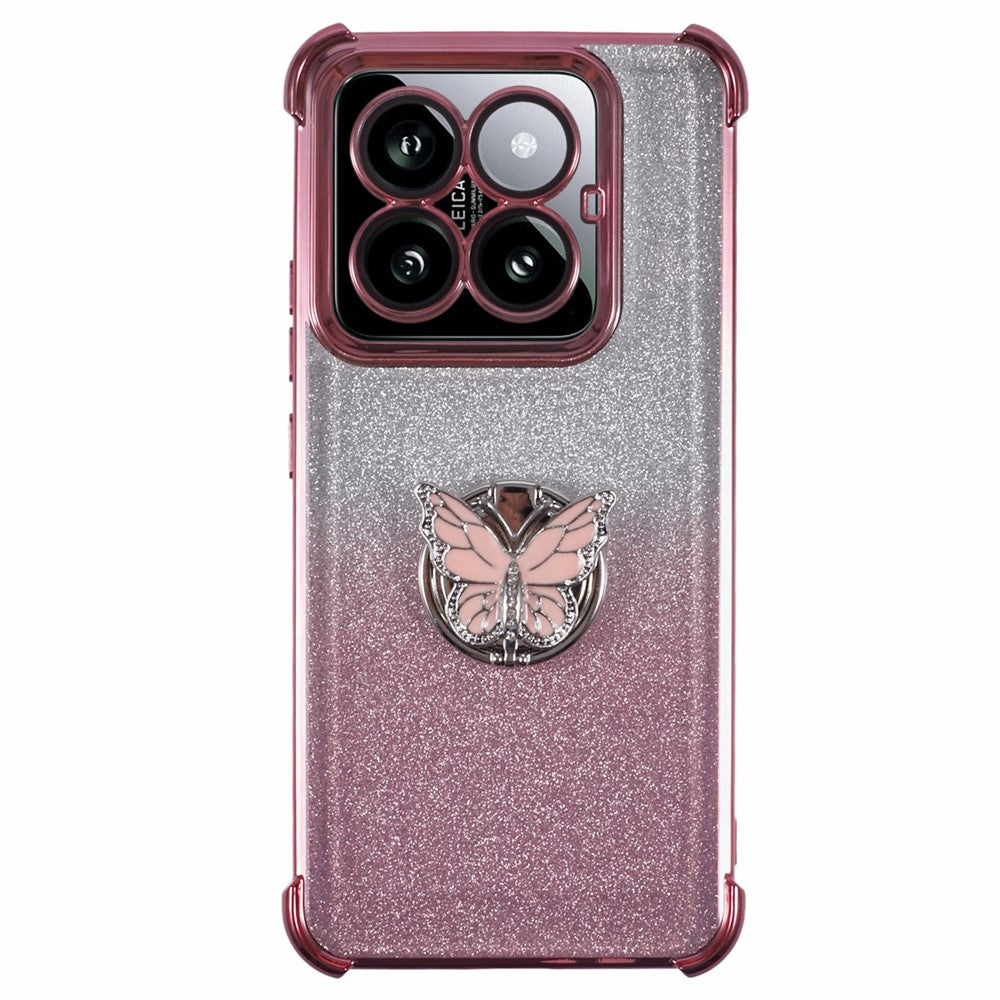 For Xiaomi 14 Pro Case Butterfly Kickstand Glitter TPU Shockproof Phone Cover