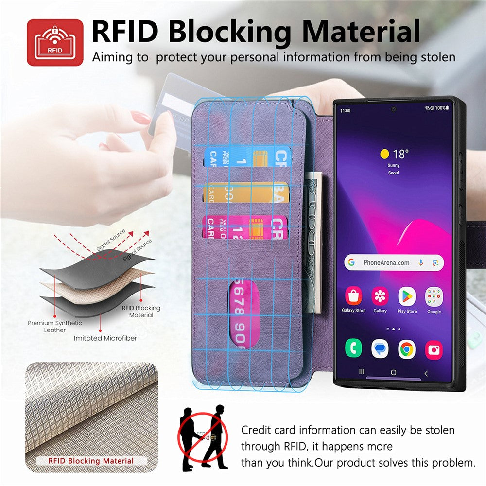 CASENEO Til Samsung Galaxy S25 Ultra Magnetisk Etui Aftageligt Læder Pung Cover