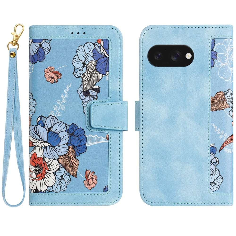 Til Google Pixel 9a Cover i PU Læder med Blomstermønster og Kortlommer