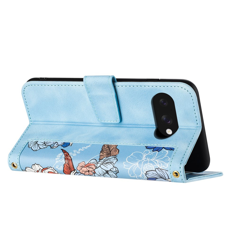 Til Google Pixel 9a Cover i PU Læder med Blomstermønster og Kortlommer