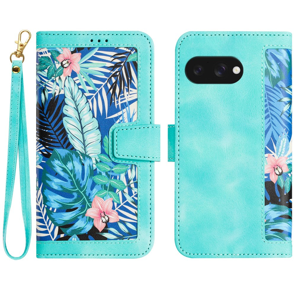Til Google Pixel 9a Cover i PU Læder med Blomstermønster og Kortlommer