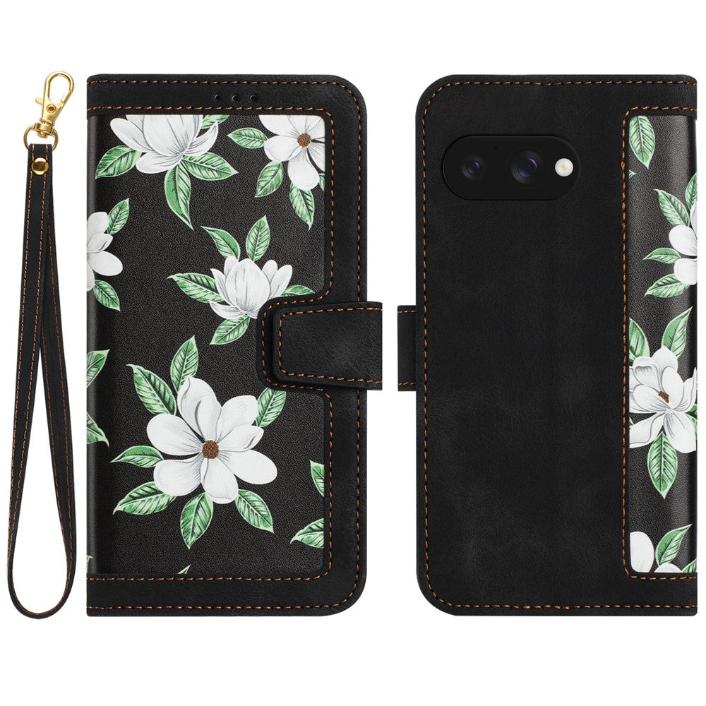 Til Google Pixel 9a Cover i PU Læder med Blomstermønster og Kortlommer