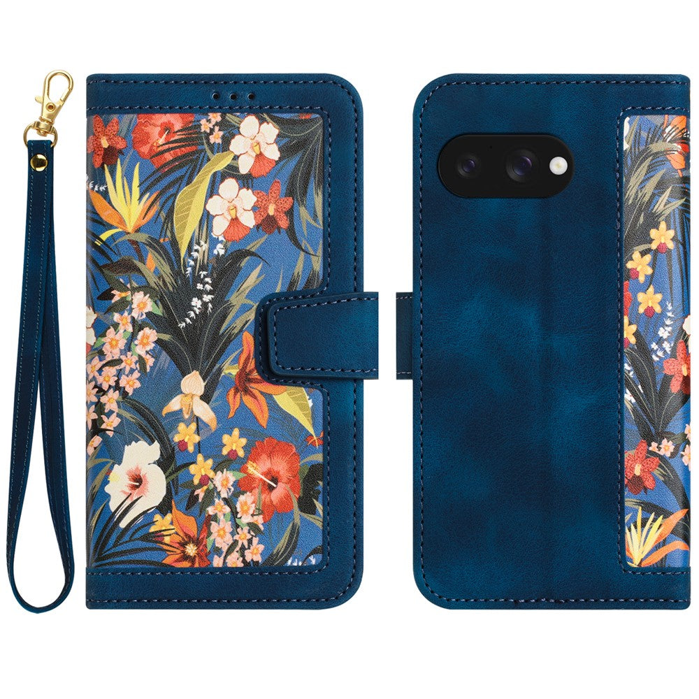 Til Google Pixel 9a Cover i PU Læder med Blomstermønster og Kortlommer