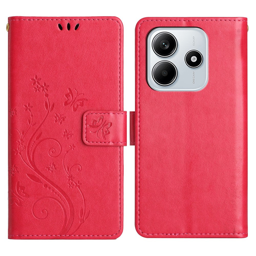 For Xiaomi Redmi Note 14 5G Leather Wallet Case Butterfly Flower Imprinted Phone Cover with Strap