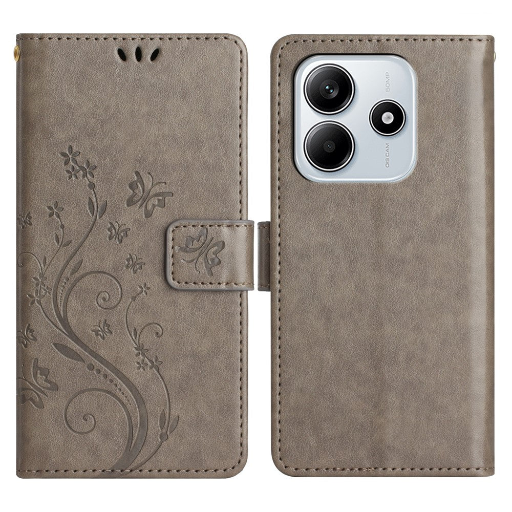 For Xiaomi Redmi Note 14 5G Leather Wallet Case Butterfly Flower Imprinted Phone Cover with Strap
