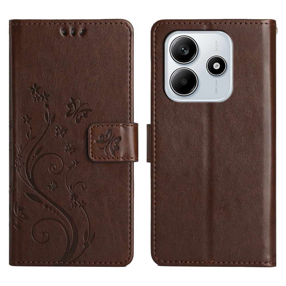 For Xiaomi Redmi Note 14 5G Leather Wallet Case Butterfly Flower Imprinted Phone Cover with Strap