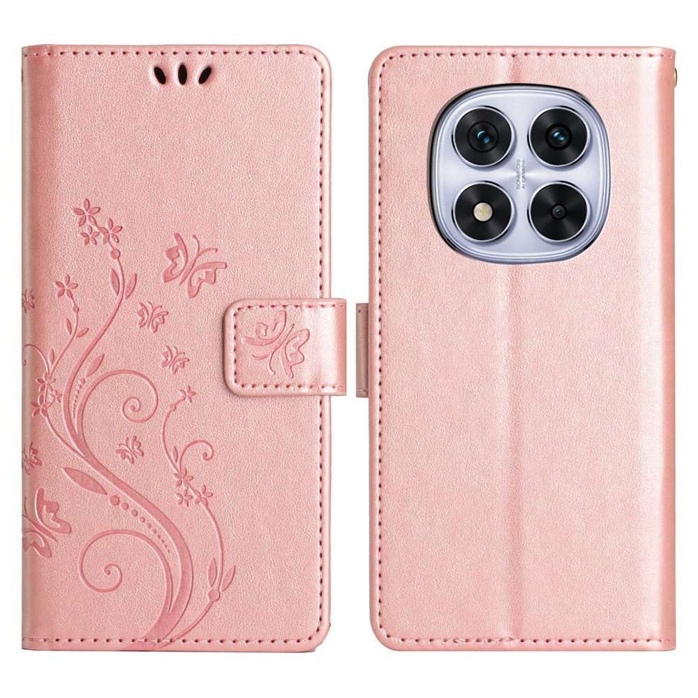 For Xiaomi Redmi Note 14 Pro 5G / Poco X7 5G Leather Wallet Case Butterfly Flower Imprinted Phone Cover with Strap