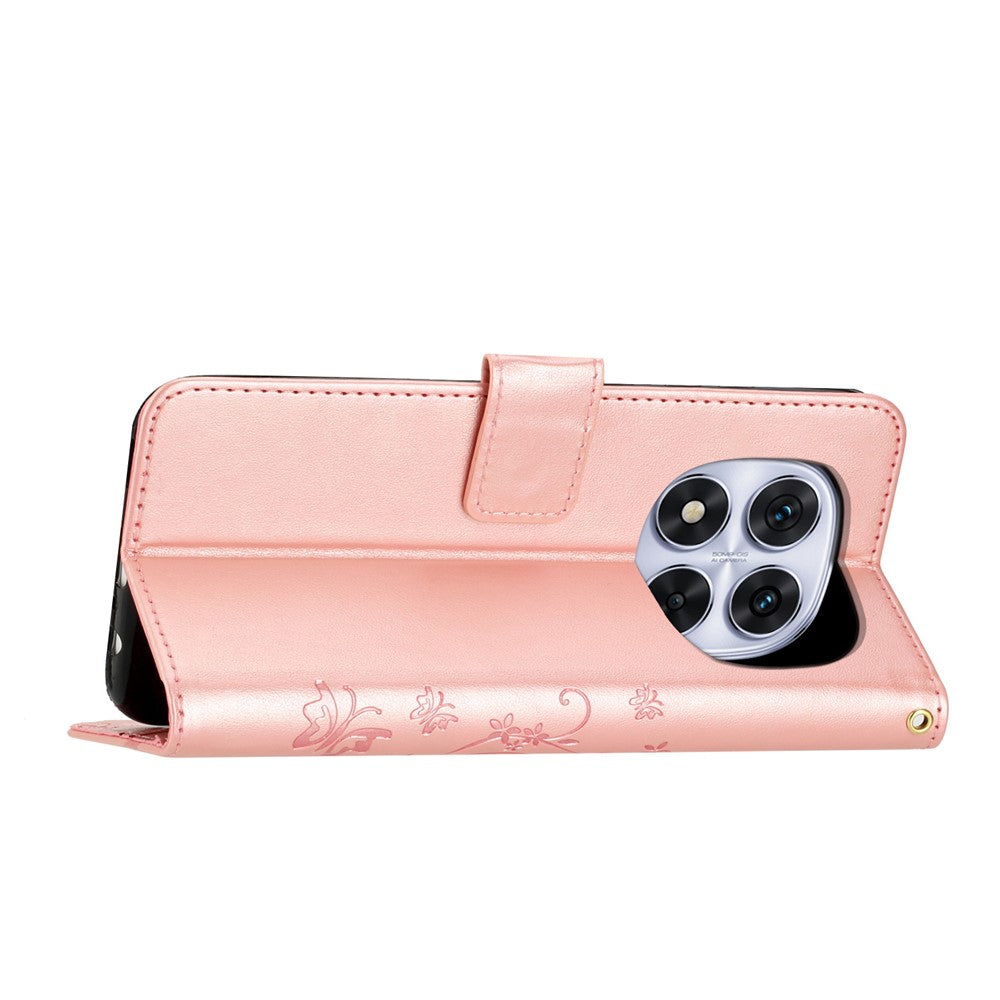 For Xiaomi Redmi Note 14 Pro 5G / Poco X7 5G Leather Wallet Case Butterfly Flower Imprinted Phone Cover with Strap