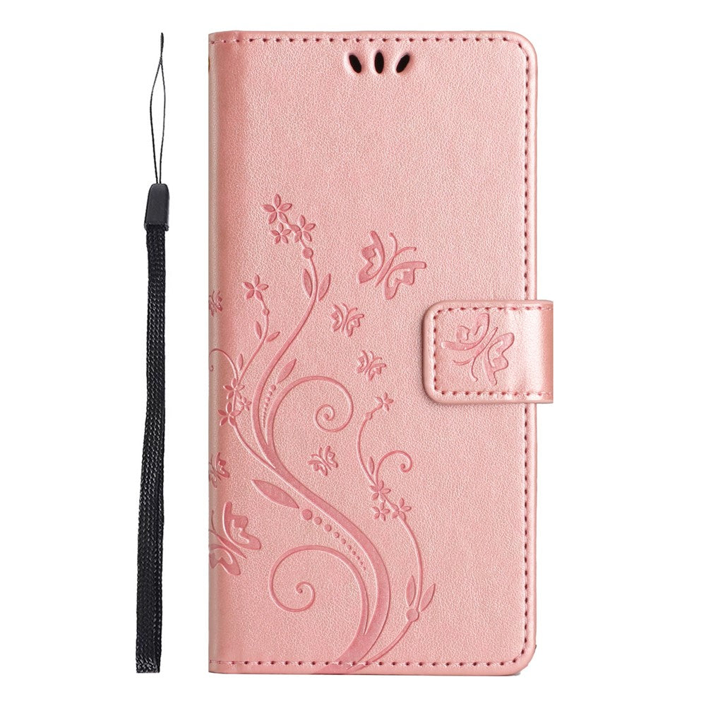 For Xiaomi Redmi Note 14 Pro 5G / Poco X7 5G Leather Wallet Case Butterfly Flower Imprinted Phone Cover with Strap