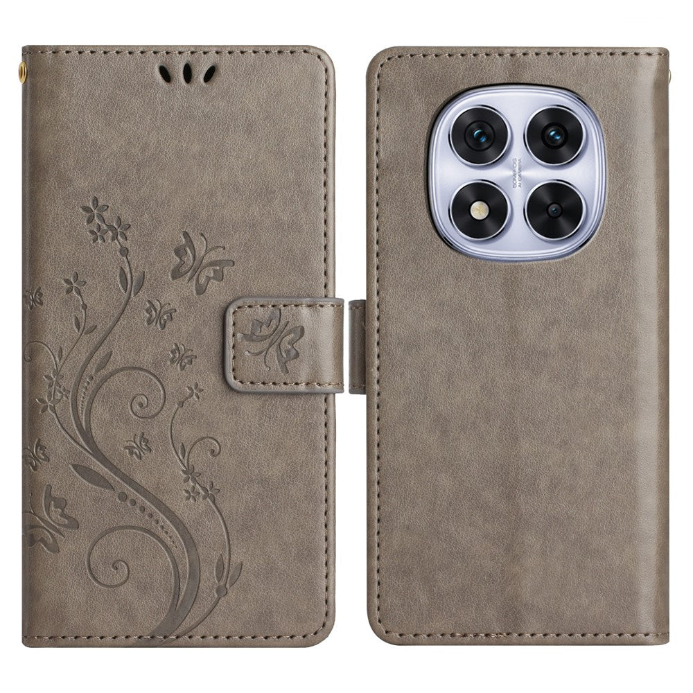 For Xiaomi Redmi Note 14 Pro 5G / Poco X7 5G Leather Wallet Case Butterfly Flower Imprinted Phone Cover with Strap