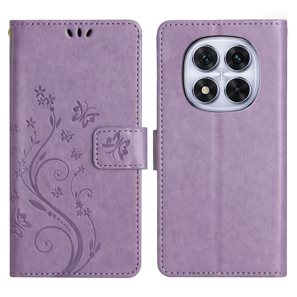 For Xiaomi Redmi Note 14 Pro 5G / Poco X7 5G Leather Wallet Case Butterfly Flower Imprinted Phone Cover with Strap
