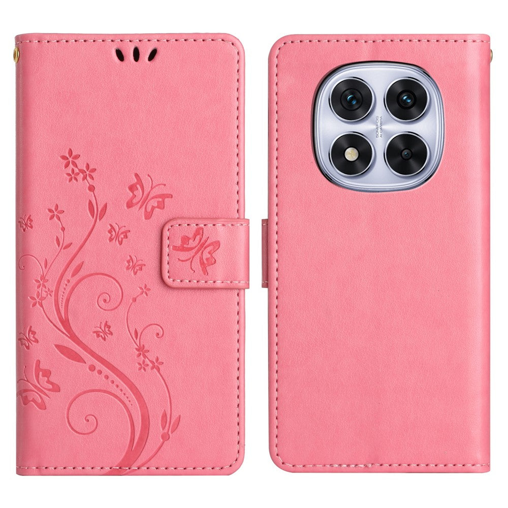 For Xiaomi Redmi Note 14 Pro 5G / Poco X7 5G Leather Wallet Case Butterfly Flower Imprinted Phone Cover with Strap