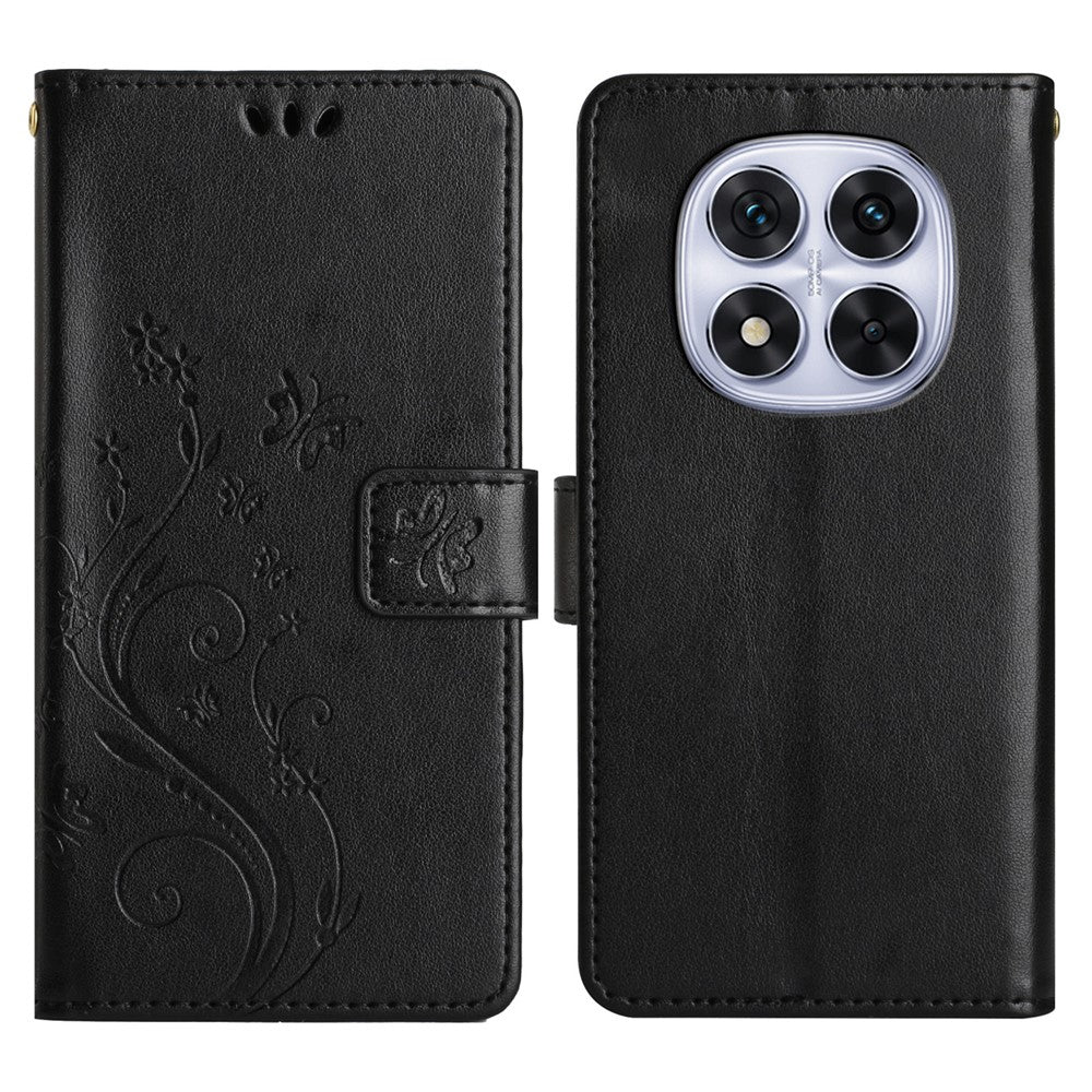 For Xiaomi Redmi Note 14 Pro 5G / Poco X7 5G Leather Wallet Case Butterfly Flower Imprinted Phone Cover with Strap