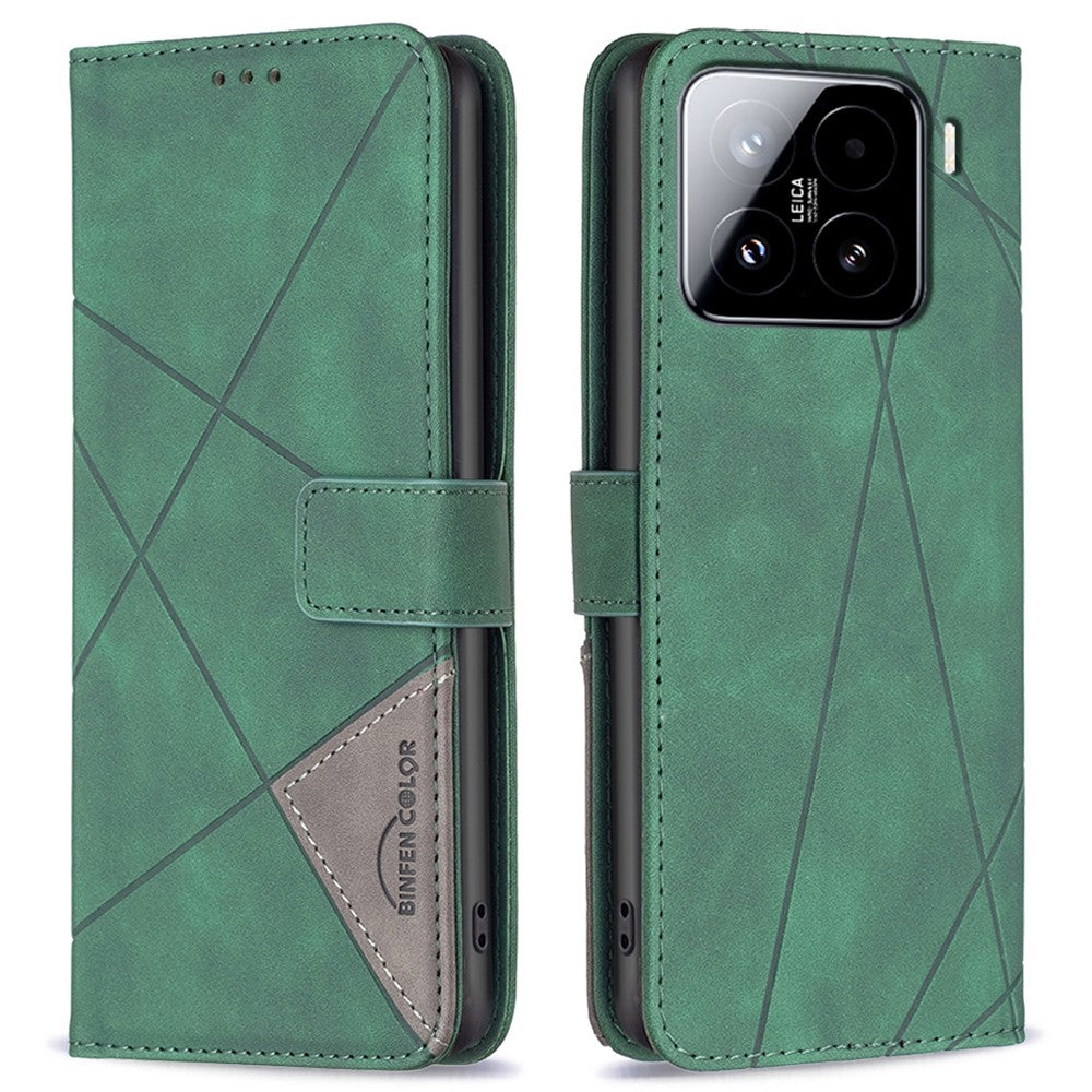 BINFEN COLOR For Xiaomi 15 Phone Cases Wallet Stand Geometry Imprint Leather Cover