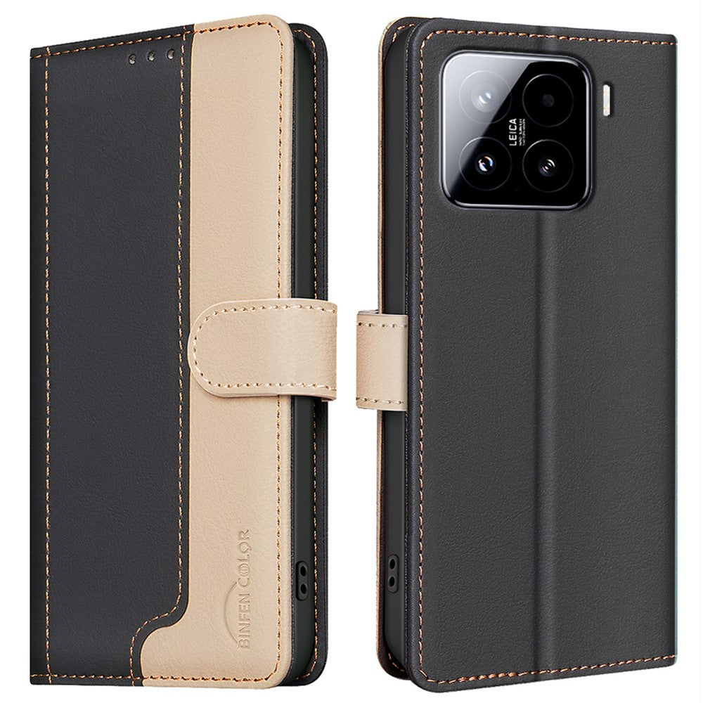 BINFEN COLOR BF33 for Xiaomi 15 Leather Case Splicing Color RFID Blocking