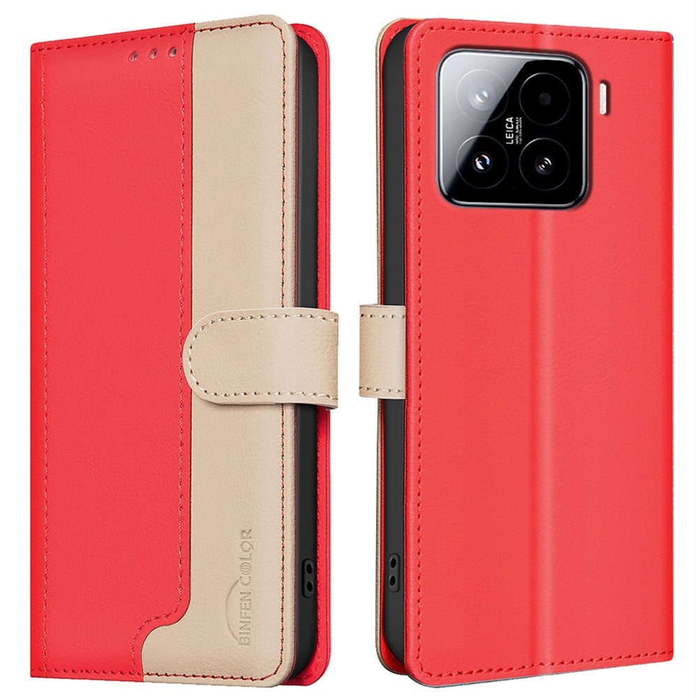 BINFEN COLOR BF33 for Xiaomi 15 Leather Case Splicing Color RFID Blocking