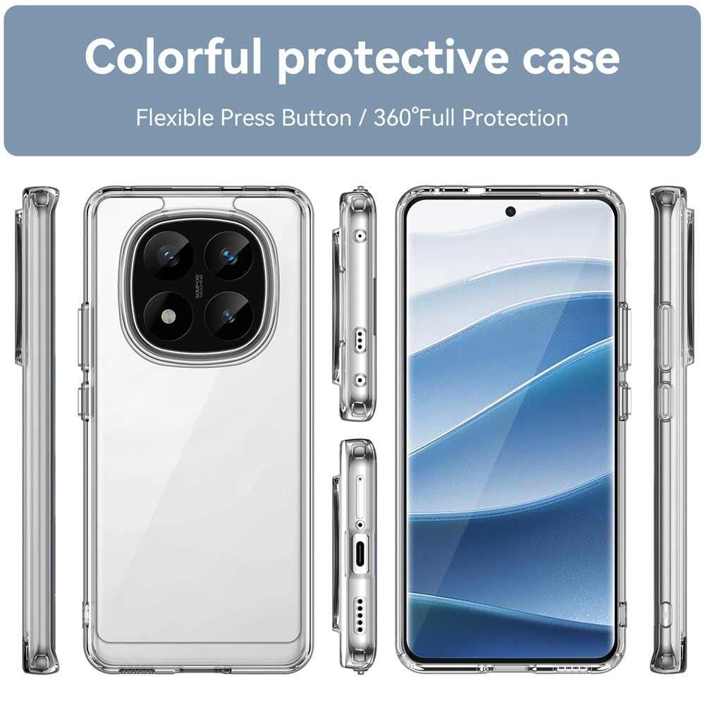WANLONFENG MF-serien för Xiaomi Redmi Note 14 Pro+ 5G-skal i TPU+akryl, genomskinligt mobilskal med härdat glas