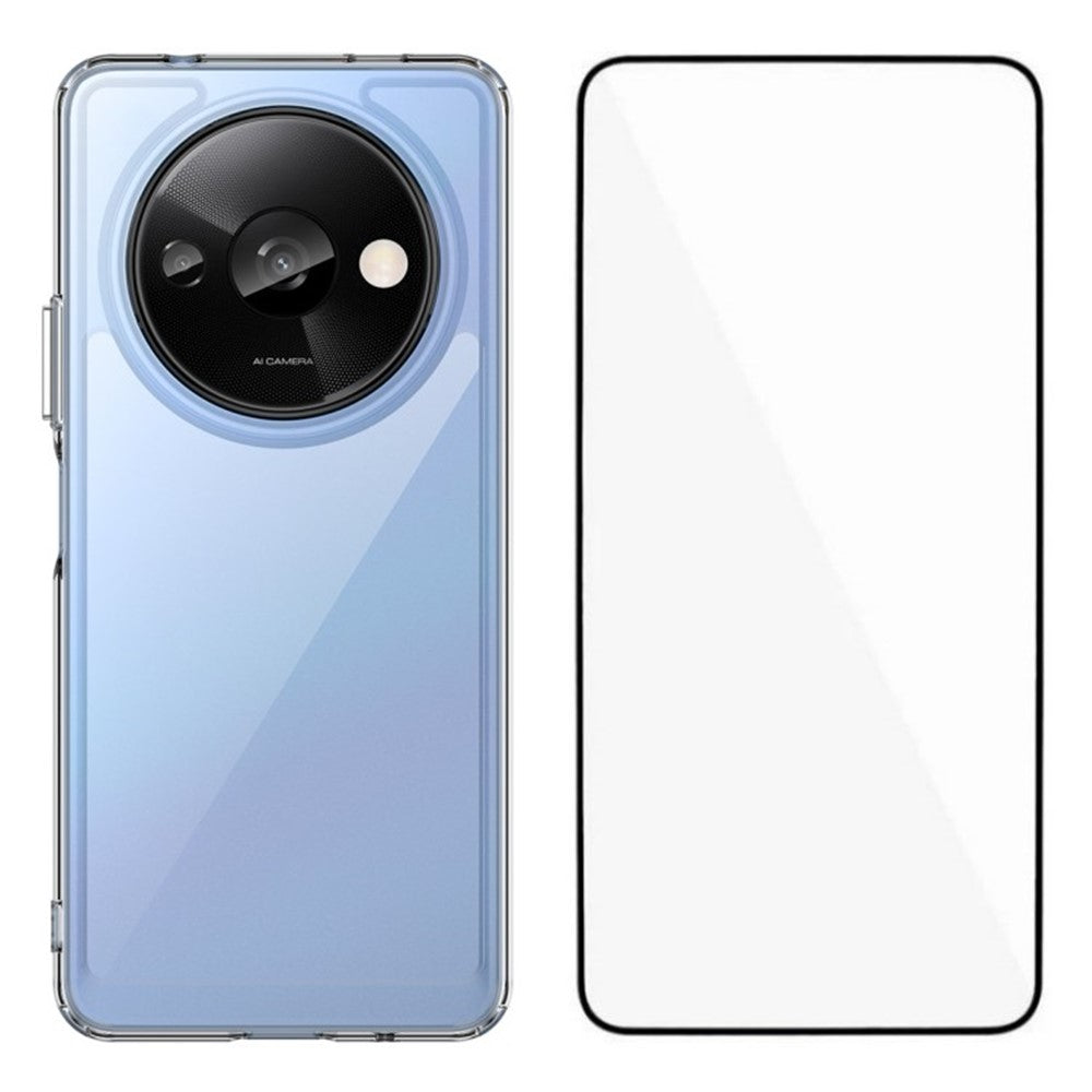 WANLONFENG MF Series for Xiaomi Poco C61 4G / Redmi A3 4G Case TPU+Acrylic Clear Phone Cover with Tempered Glass Film