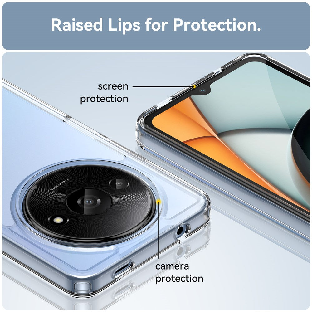 WANLONFENG MF Series for Xiaomi Poco C61 4G / Redmi A3 4G Case TPU+Acrylic Clear Phone Cover with Tempered Glass Film