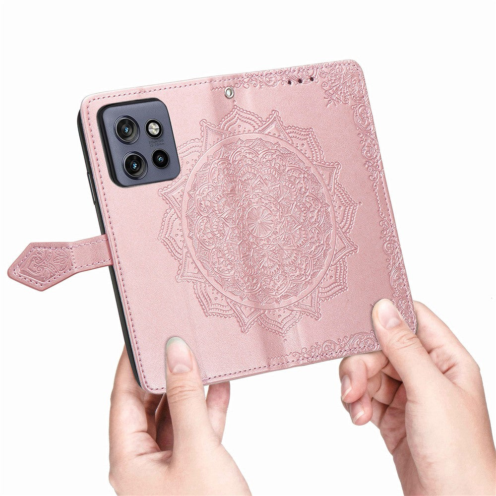 Plånboksfodral för Motorola Edge 60 Neo 5G / Edge 50 Neo 5G / Moto S50 5G / ThinkPhone 25 5G Läderfodral med mandalablomma, stativvy