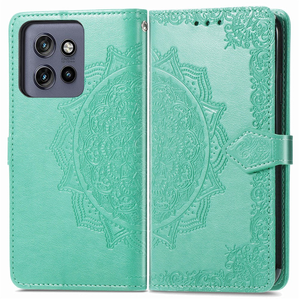 Plånboksfodral för Motorola Edge 60 Neo 5G / Edge 50 Neo 5G / Moto S50 5G / ThinkPhone 25 5G Läderfodral med mandalablomma, stativvy