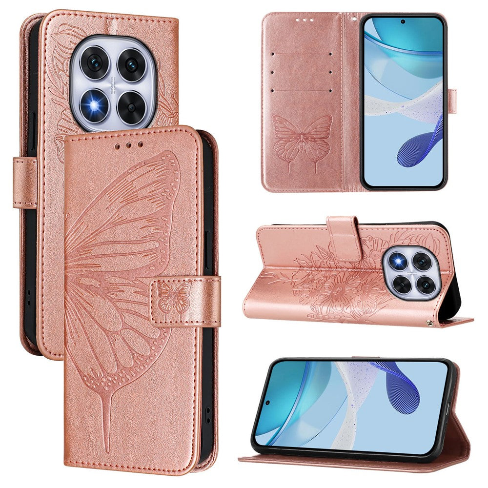 For Xiaomi Redmi Note 14 Pro+ 5G / Note 14 Pro 5G / Poco X7 5G Wallet Case with Wrist Strap Butterfly Imprint Leather Phone Cover
