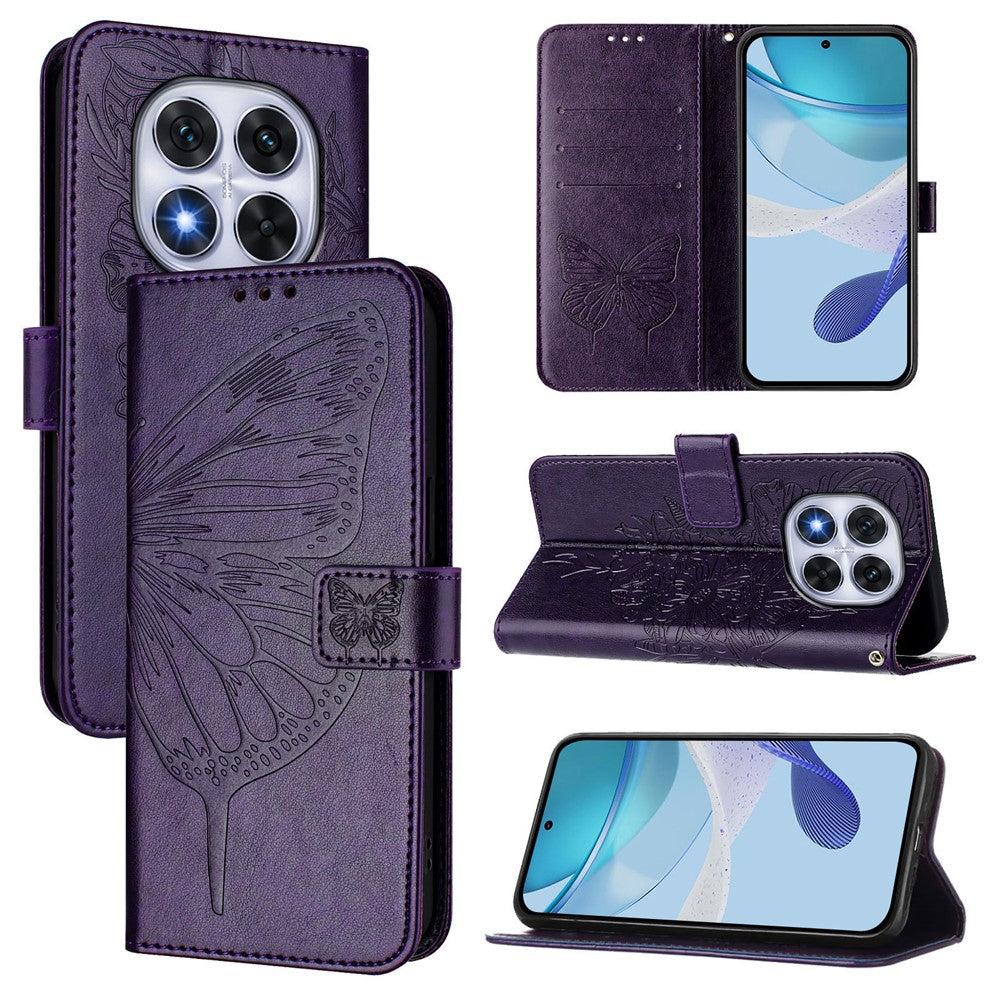 Xiaomi Redmi Note 14 Pro+ 5G / Note 14 Pro 5G / Poco X7 5G Plånboksfodral med handledsrem Läderfodral med fjärilstryck