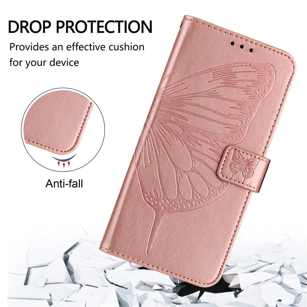 Til Samsung Galaxy A37 5G / A56 5G / A36 5G Pung Etui med Håndledsrem Sommerfuglepræg Læder Telefoncover