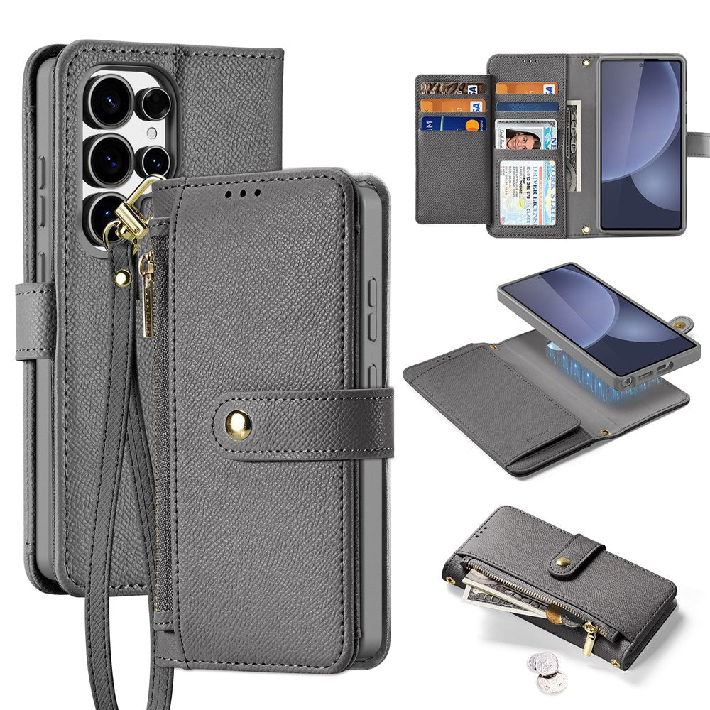 DUX DUCIS Lawa-serien-etui til Samsung Galaxy S25 Ultra, aftageligt magnetisk læder-pungeetui med lynlås