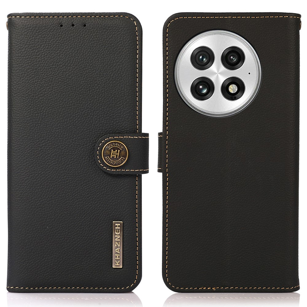 KHAZNEH Skal för OnePlus 13 - Äkta nötskinn - RFID-blockerande plånboksfodral