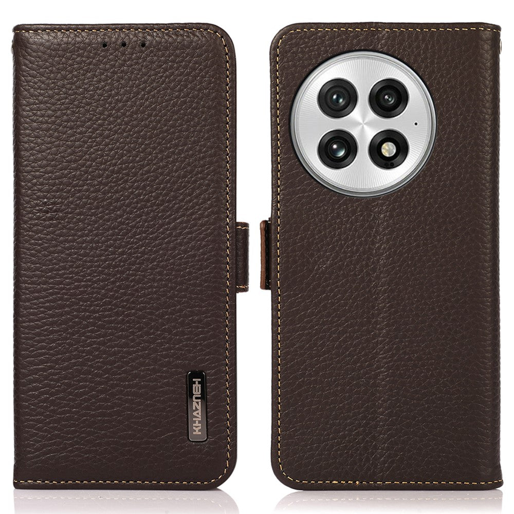 KHAZNEH For OnePlus 13 Phone Case Genuine Cow Leather Cover RFID Blocking