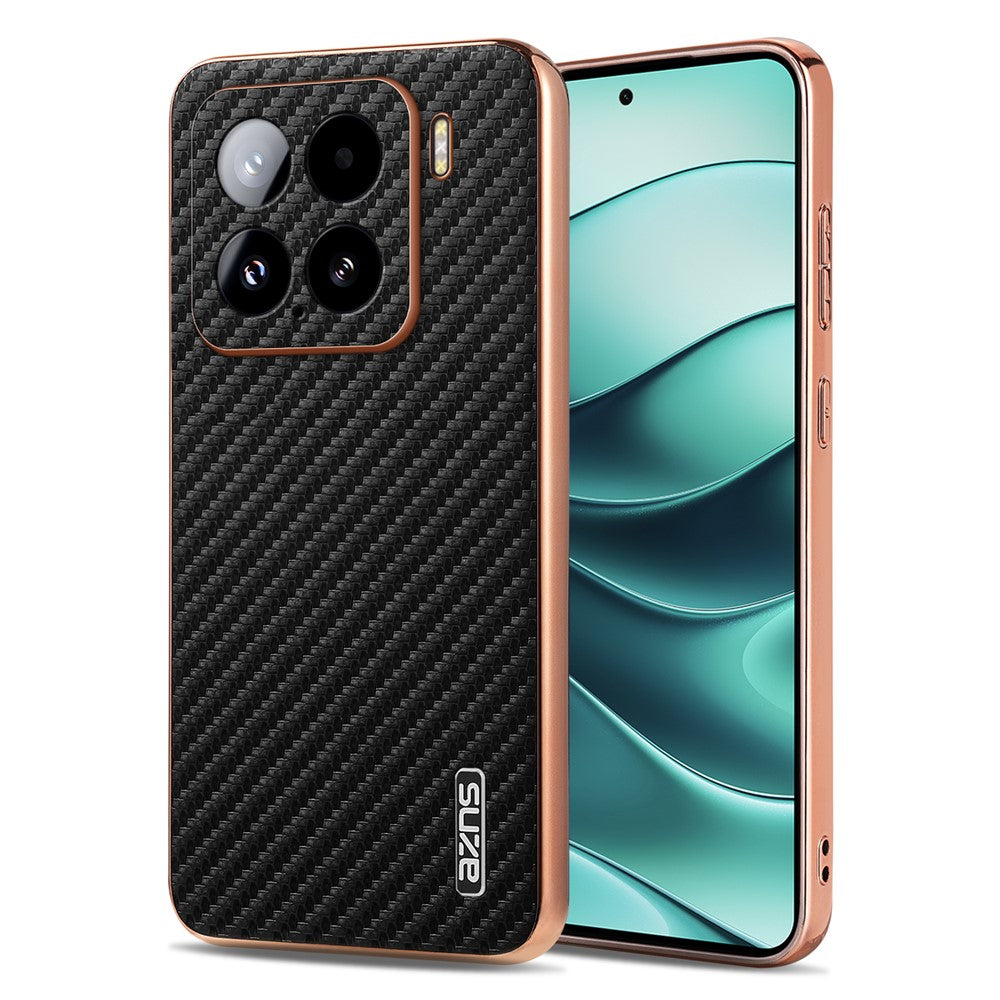 AZNS For Xiaomi 15 Case Electroplating Carbon Fiber Texture PU+TPU Phone Cover
