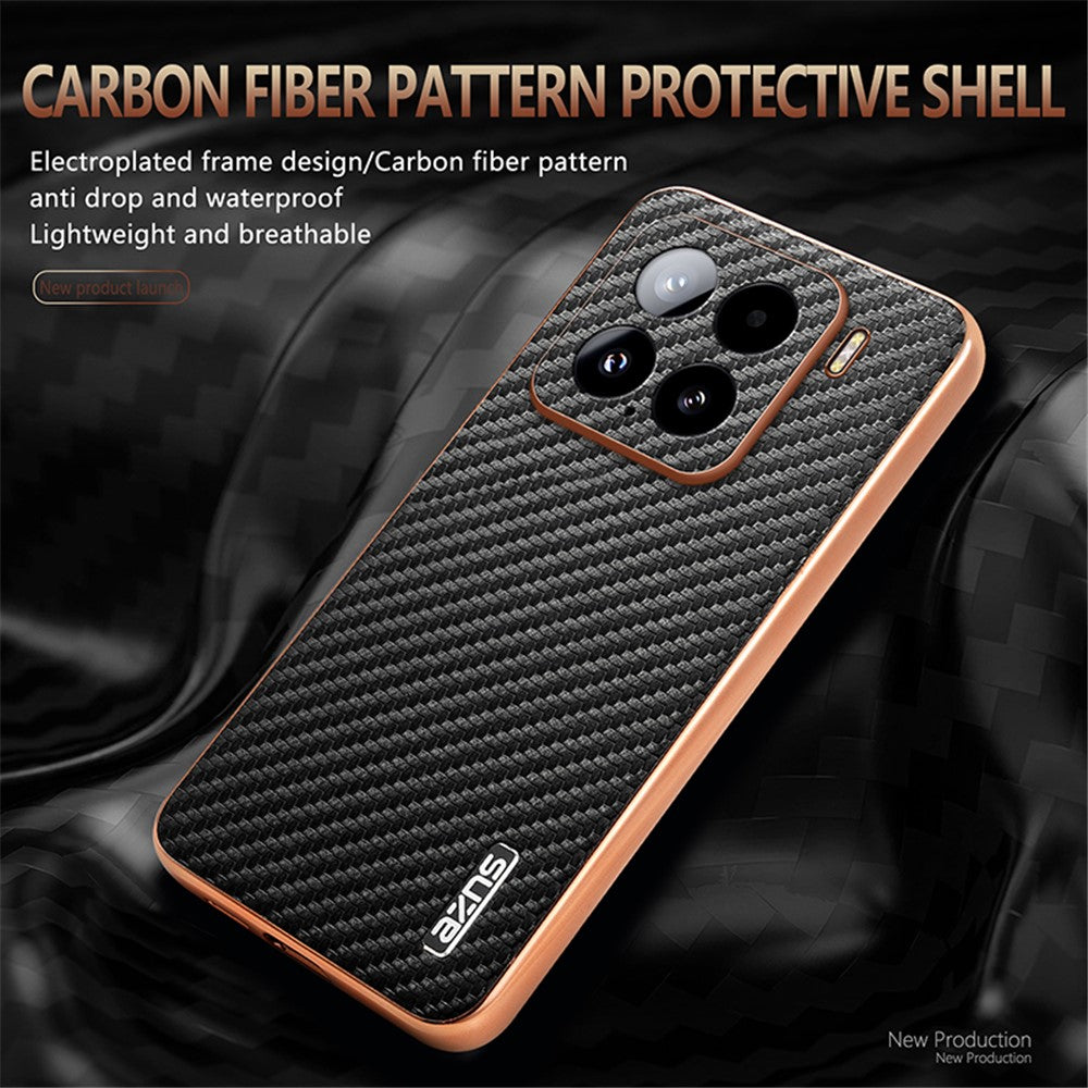 AZNS For Xiaomi 15 Case Electroplating Carbon Fiber Texture PU+TPU Phone Cover
