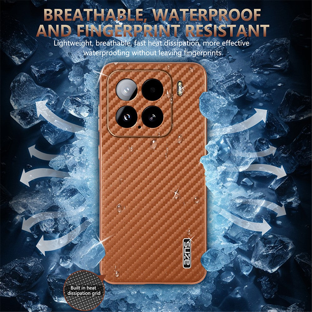 AZNS For Xiaomi 15 Case Electroplating Carbon Fiber Texture PU+TPU Phone Cover