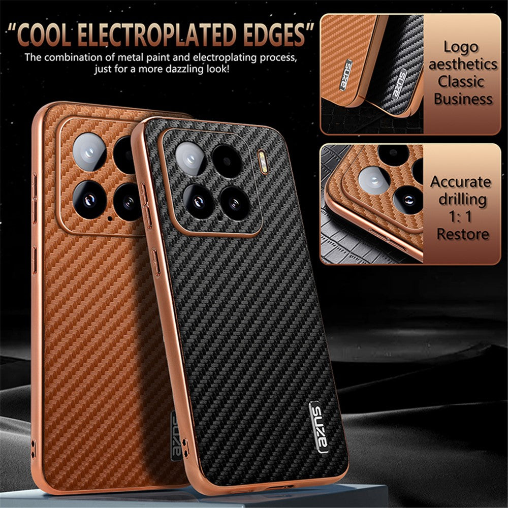 AZNS For Xiaomi 15 Case Electroplating Carbon Fiber Texture PU+TPU Phone Cover