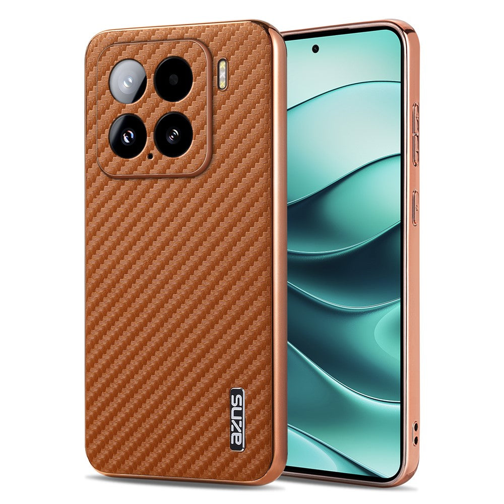 AZNS For Xiaomi 15 Case Electroplating Carbon Fiber Texture PU+TPU Phone Cover