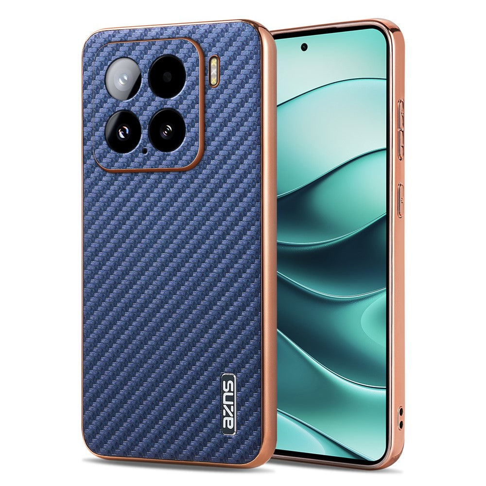 AZNS For Xiaomi 15 Case Electroplating Carbon Fiber Texture PU+TPU Phone Cover