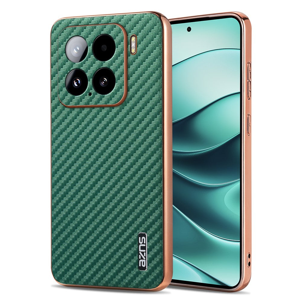 AZNS For Xiaomi 15 Case Electroplating Carbon Fiber Texture PU+TPU Phone Cover