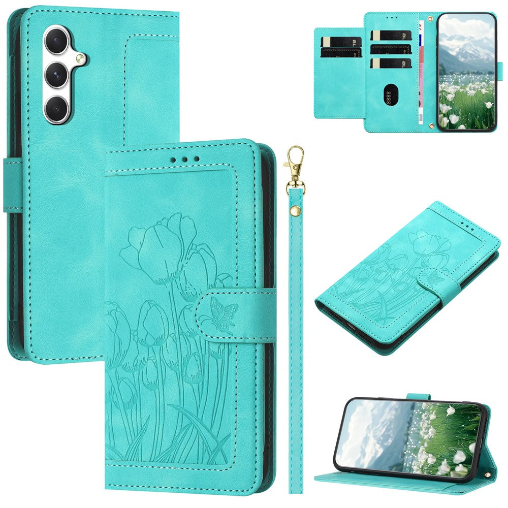 Til Samsung Galaxy A15 4G Cover Tulip Læder Telefoncover med 5 Kortpladser Pung