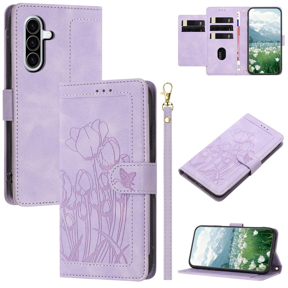 For Samsung Galaxy A36 5G Case Tulip Leather Phone Cover with 5 Card Slots Wallet
