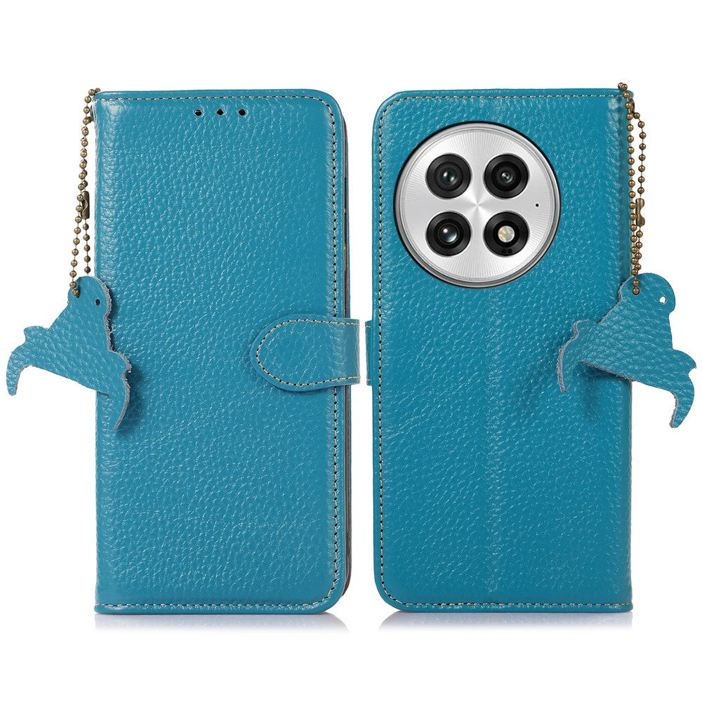 For OnePlus 13 Case RFID Blocking Genuine Cow Leather Phone Cover Litchi Texture