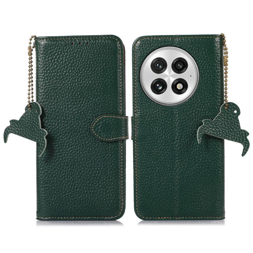 For OnePlus 13 Case RFID Blocking Genuine Cow Leather Phone Cover Litchi Texture
